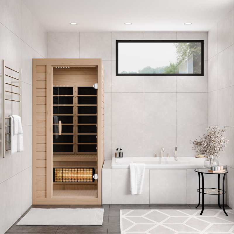 Lucia 1- Person Indoor Hemlock Wooden Carbon FAR Infrared Home Sauna Room with LED Touch Control Panel and Heater