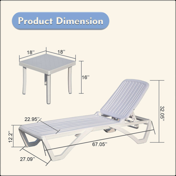 Arlmont & Co. Outdoor Chaise Lounge, Pool Lounge Chair Plastic ...