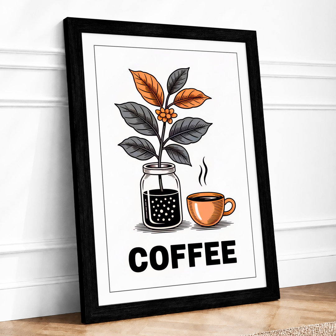 Coffee and Plant Modern Framed Art Print