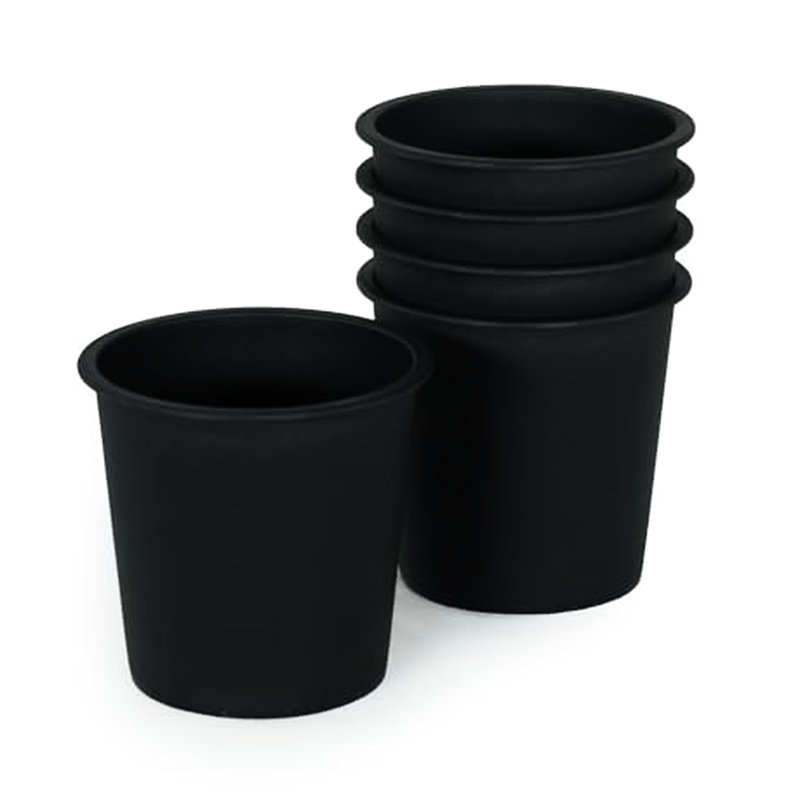 Casseroles de jardin rondes en plastique de 8 po avec drainage - 5 pots de plantes de chambre de bébé. Résistant aux fissures et à la décoloration. Résistant aux intempéries. Noir. Pour la plantation et le rangement dans les jardins. Drainage. Polypropylène.