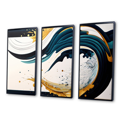 «Blue and Gold Modern Art Abstract Paint VI», ensemble d'art mural moderne sur toile