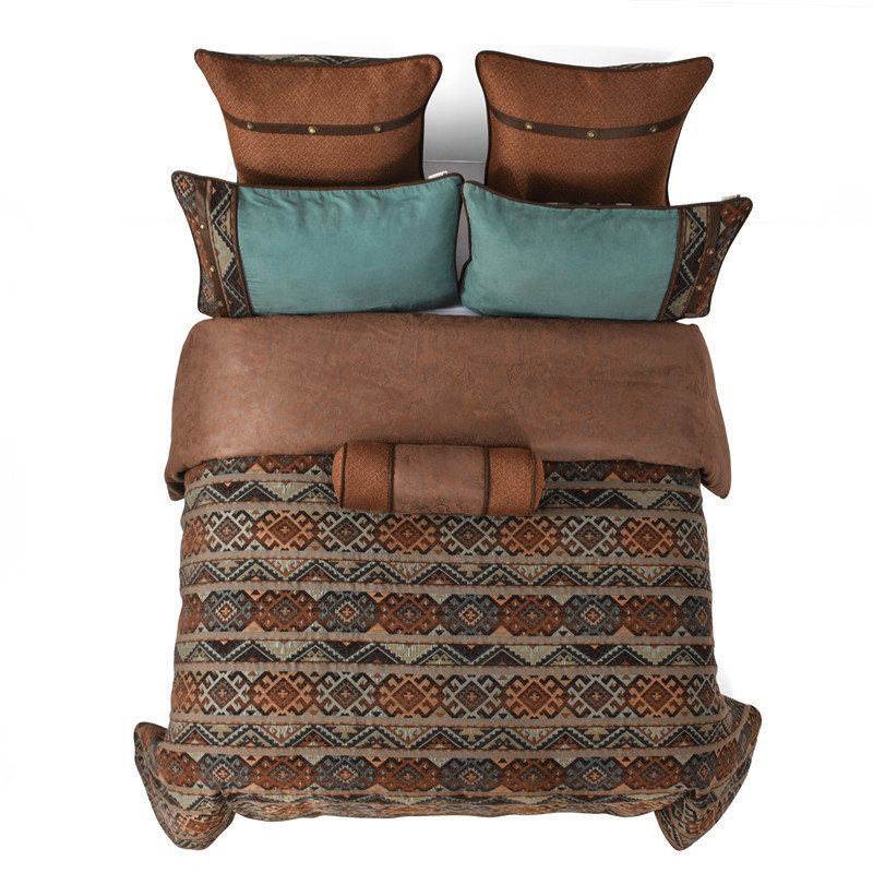 Rio Grande Brown Aztec Pattern Southwestern Lodge Duvet Cover Set, Full
