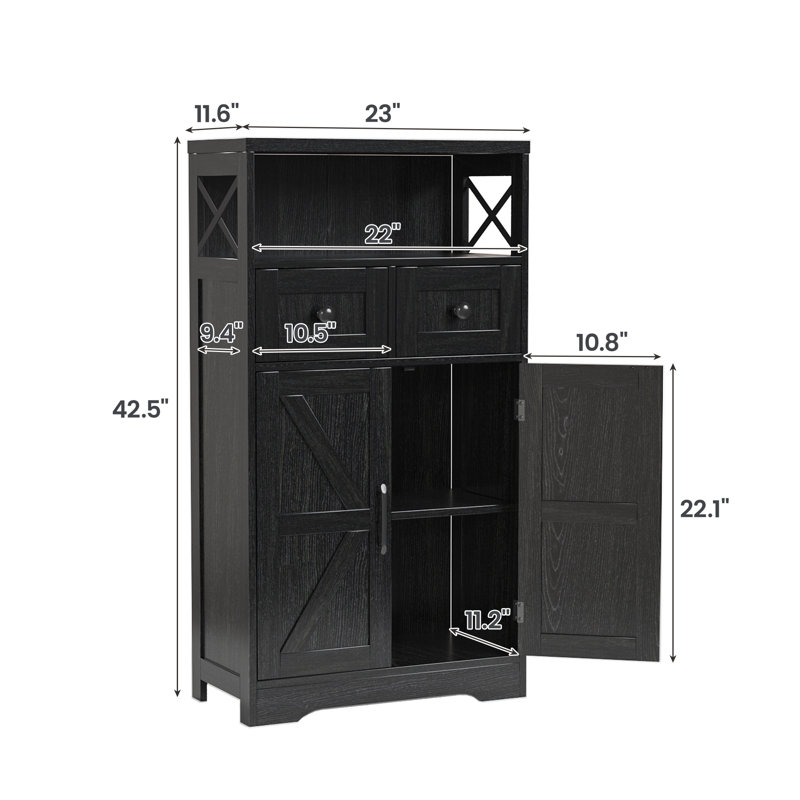 Storage Cabinet With Doors And Drawers, Black