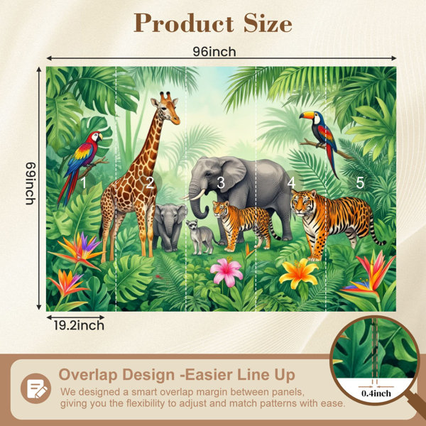 Red Barrel Studio Vintage Peel and Stick Wallpaper Jungle Animals ...