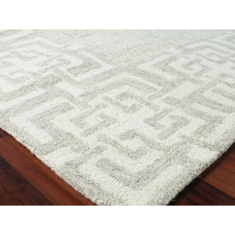 Caprice Oriental Handmade Wool Aqua Area Rug, Rectangle 10' x 14', Silver/Ivory
