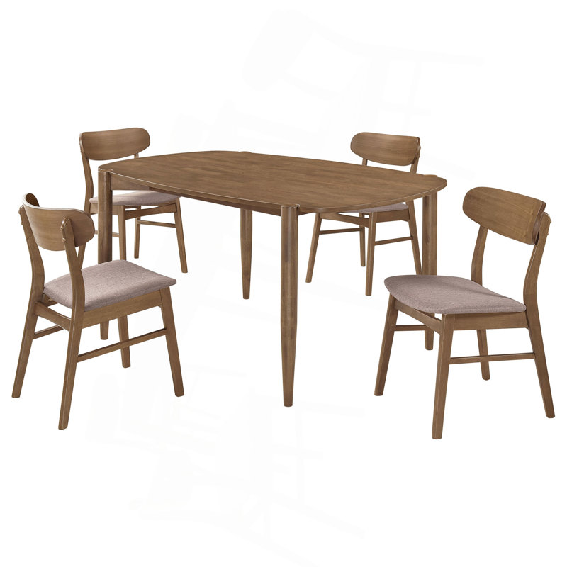 Walnut Solid Wood Dining Set, 5 Pieces: Table, 4 Chairs