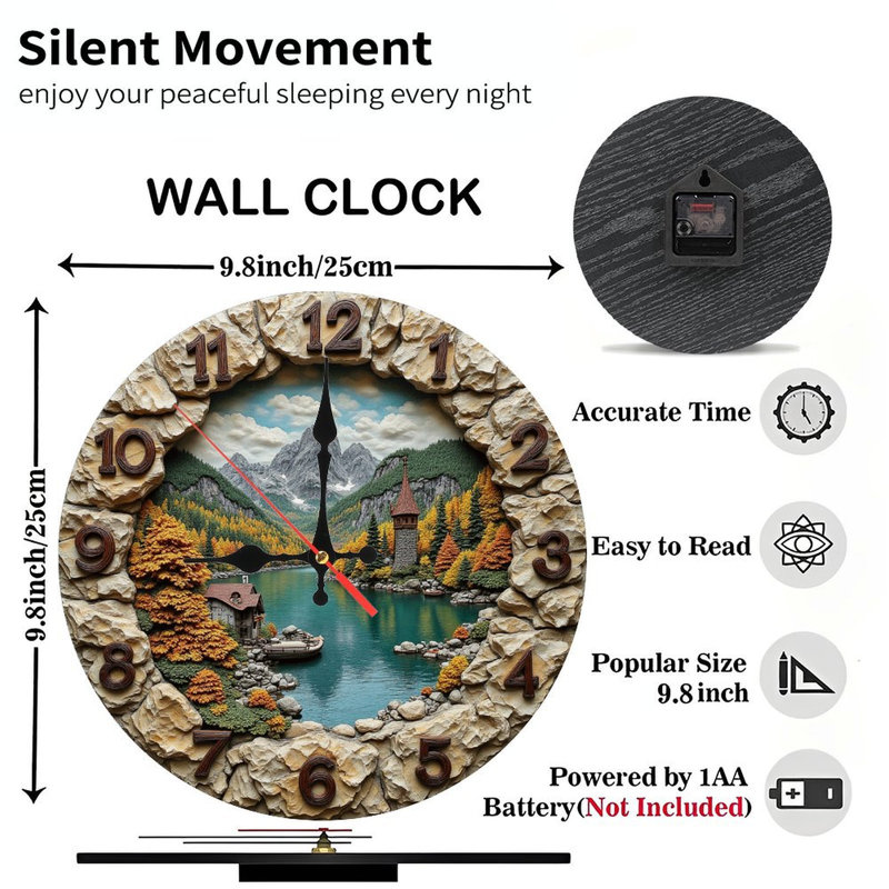 Stone Lake House Autumn Mountain Wall Clock