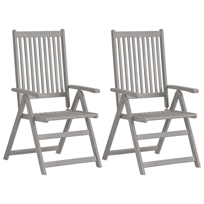 Ensemble de 4 chaises de jardin d'extérieur gris moyen en bois d'acacia massif avec coussins en polyester, Gris