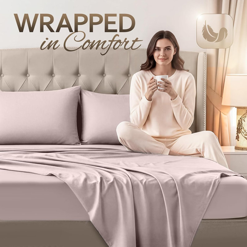 Ensemble de draps 4 pièces Beddora King, Pink, King Sheet Set with 4 Pillowcases