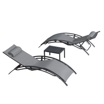 2-Piece Foldable "S"-Shaped Reclining Chaise Lounge Set With Table (Set of 2)