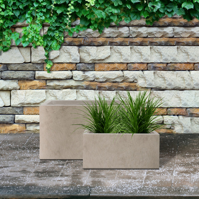Ensemble de pots à fleurs longs rectangulaires en béton léger avec trous de drainage L 31,4 po et 23,6 po Wurster