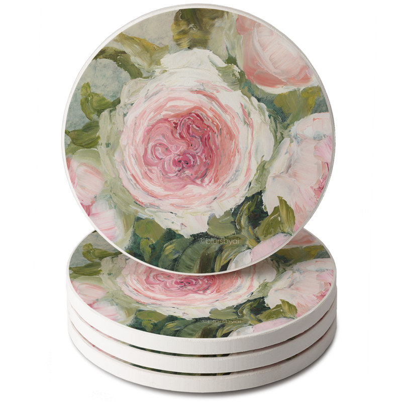 Ensemble de 4 sous-verres ronds à motif floral vieilli Aged Beauty