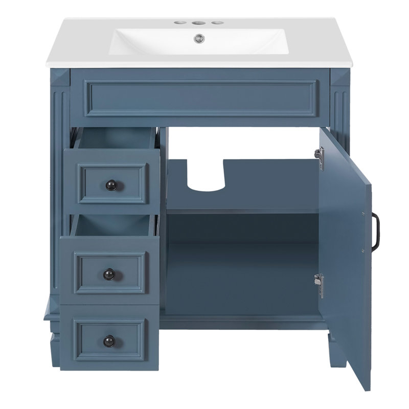 Meuble-lavabo 30 po avec lavabo en céramique, Bleu