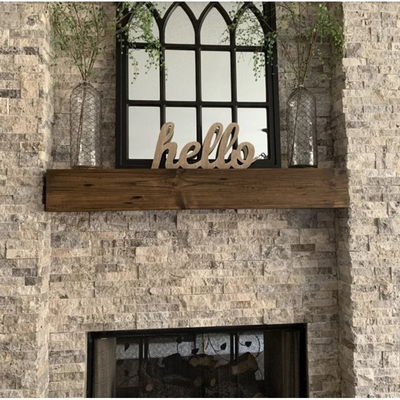 Midwood Hand Carved Rustic XL Fireplace Mantel Shelf, Rustic Walnut, 60", 6"