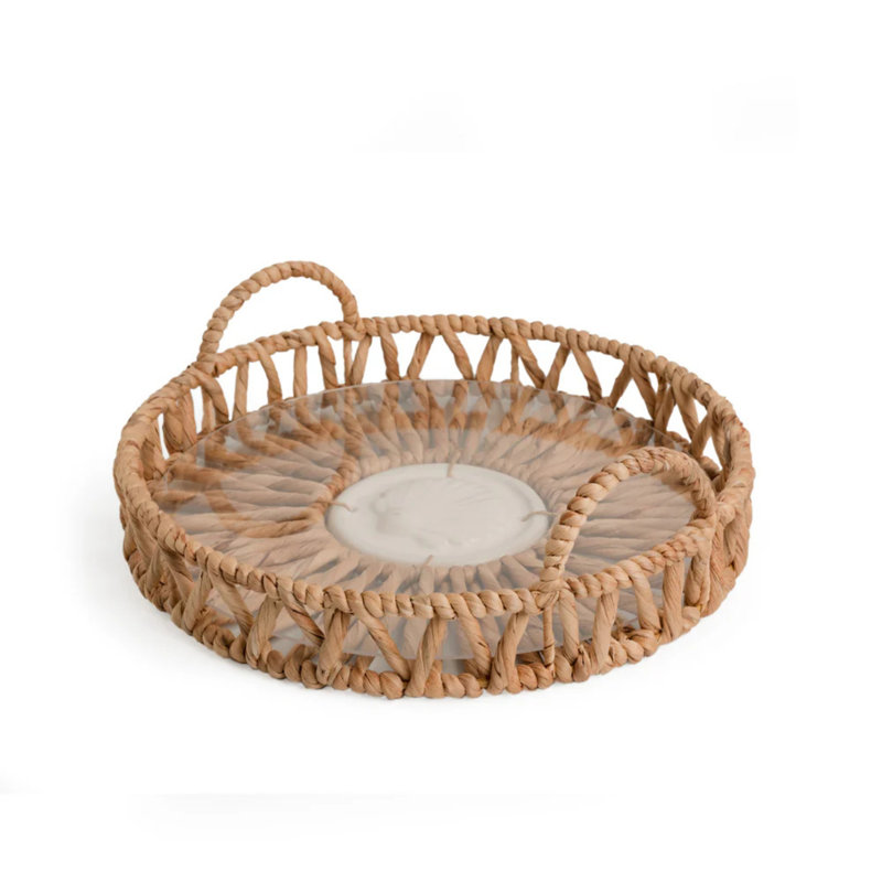 Twisted Water Hyacinth Round Tray With Handles