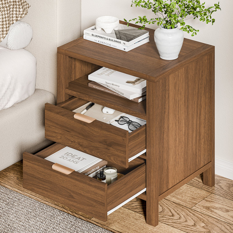 Table de chevet 2 tiroirs avec tablette Avelyn, H 26,38 po x l 20,87 po x P 17,32 po, Noyer, 1