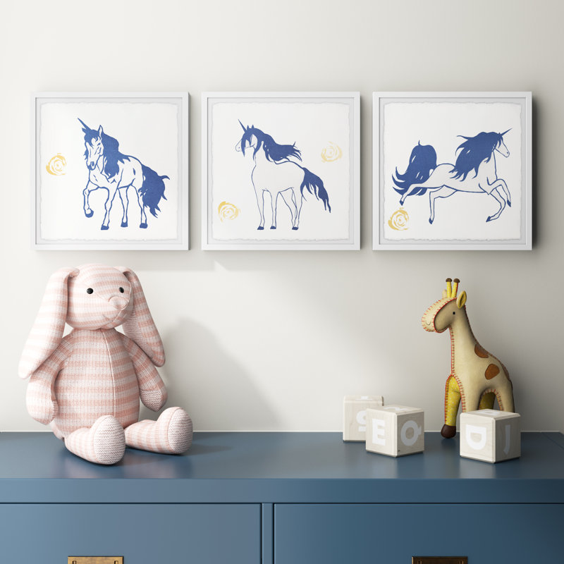 «George Hairy Unicorn Triptych», ensemble de 3 reproductions encadrées, H 12 po x l 12 po