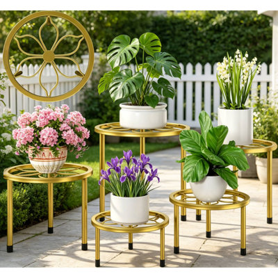 Mollye 5-Piece Metal Plant Stands for Indoor Outdoor Use, Heavy Duty Round Flower Pot Holders, Rust-Resistant Black Iron Plant Stand Set