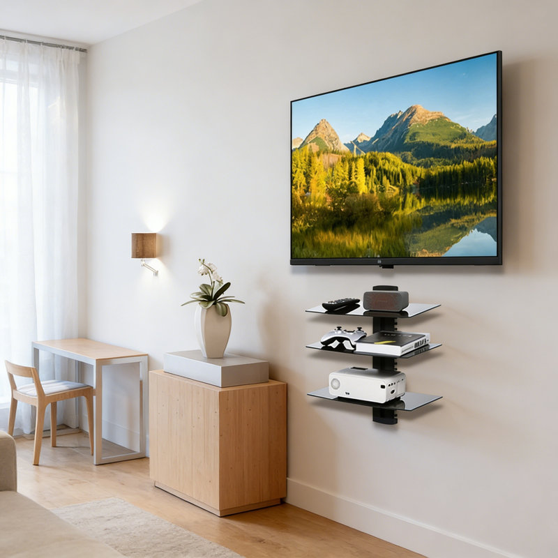 3-Tier Floating Shelf For Media Storage, Wall Mount TV Shelf Holds