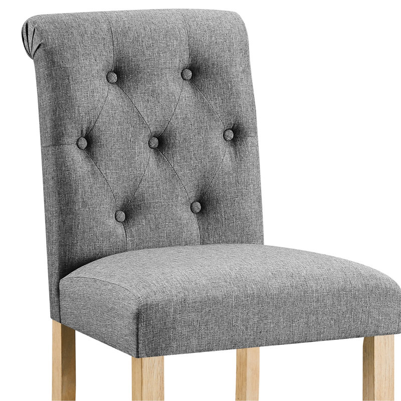 Grey Counter Height Stools (2) - Button Back, Solid Wood Base, Padded Seat For Dining Area Of 2 Comfortable