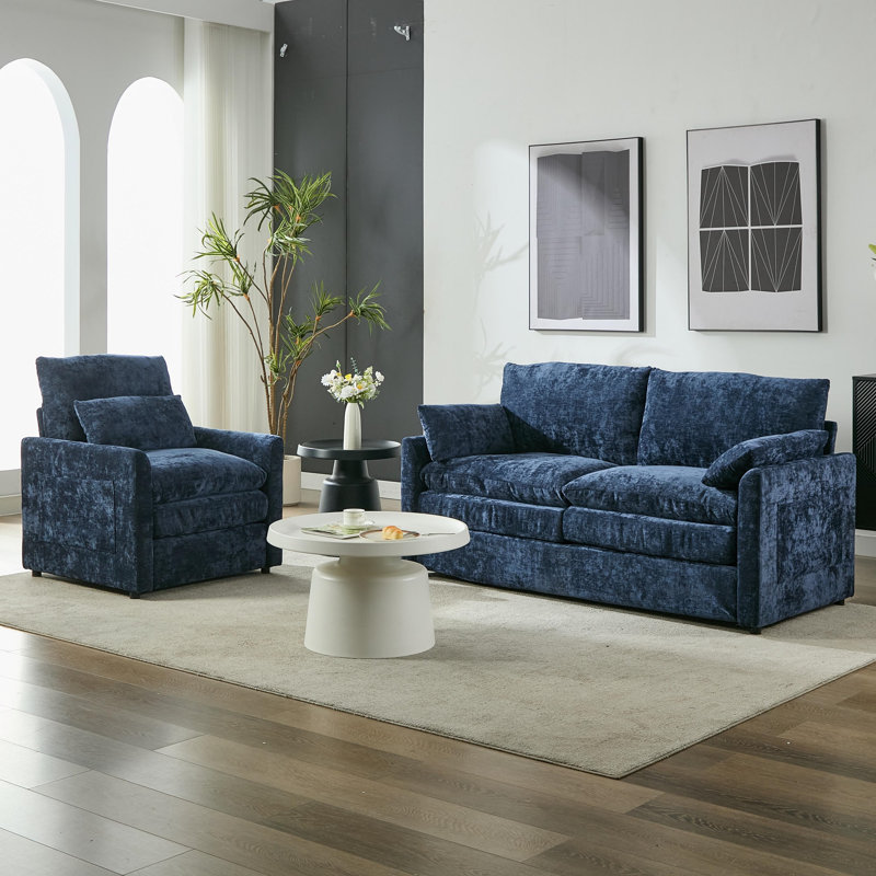 Ensemble de salon 2 pièces avec revêtement moderne, Bleu