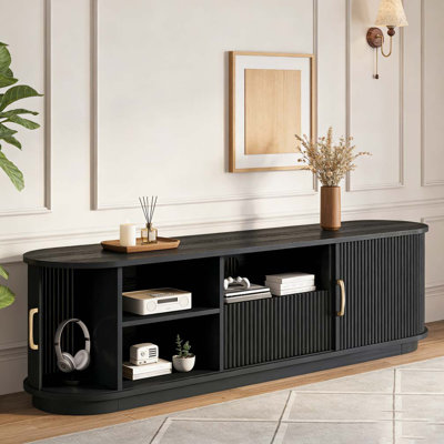 Meuble télé avec portes à lattes coulissantes en bois pour téléviseur de 75 po ou moins