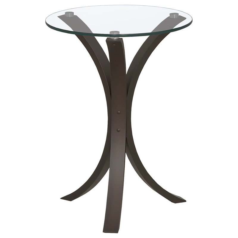 Kull Glass Pedestal End Table, Cappuccino, 21.25"H x 15.75"W x 15.75"D