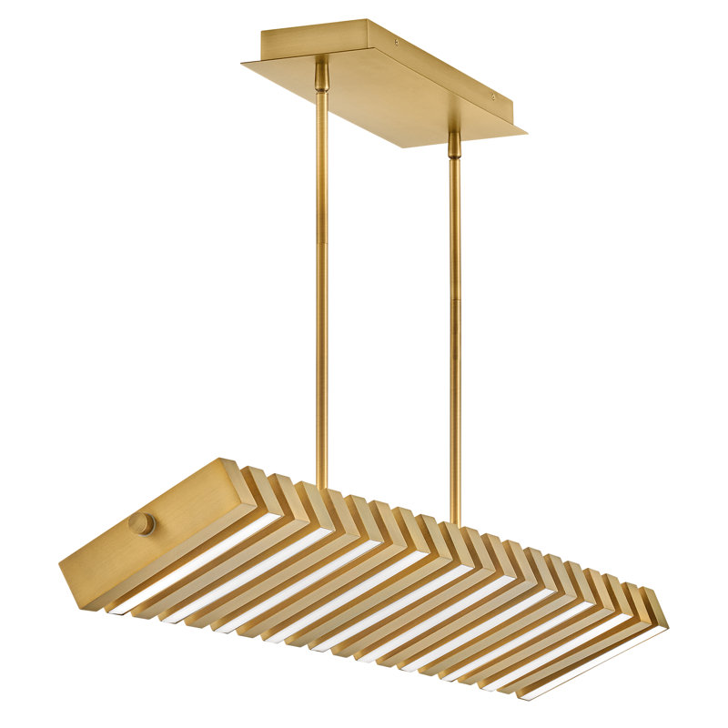 1 - Light Kitchen Island Rectangle Chandelier, Lacquered Brass