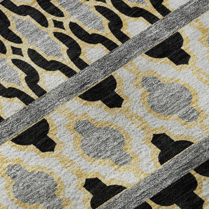 Premium Machine Washable Prisco Charcoal Rug, Rectangle 9' x 12'