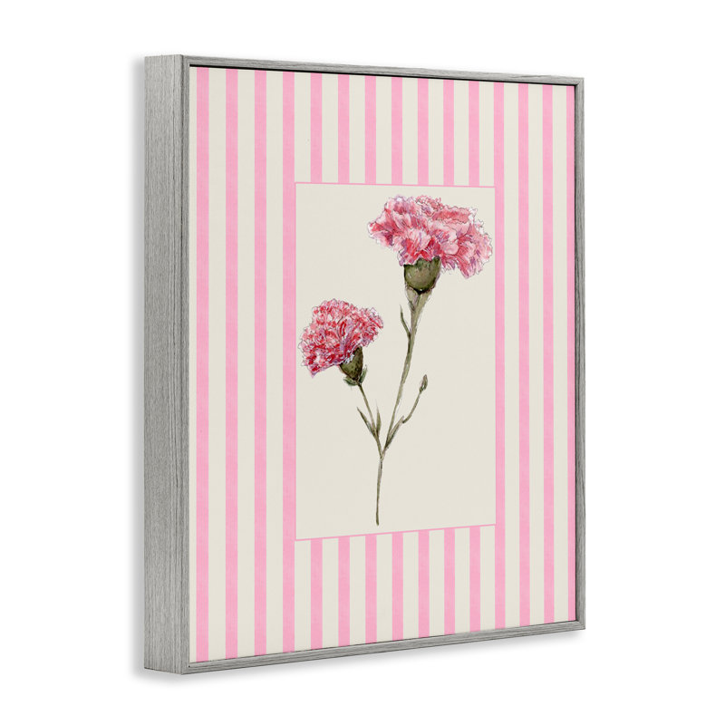 Giclée encadrée d'œillets à rayures roses, design par Lisa Wehmeyer, Estampe numérique Farmhouse, H 14 po x l 11 po