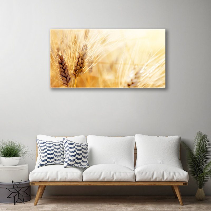 Glass Print Wall Art 100X50cm Image Printed On Glass Decorative Wall Picture Behind Toughened / Tempered Safety Real Glass For Kitchen & Living Room Theme: Wheat Floral