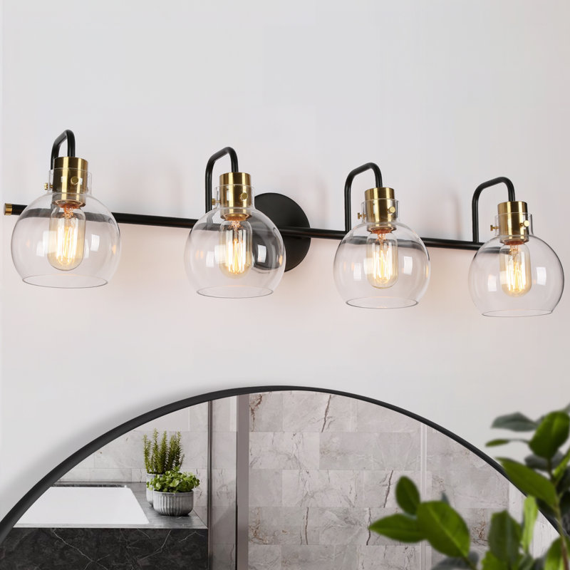 Éclairage pour meuble-lavabo à intensité variable Christof, Noir/laiton, 4 lumières