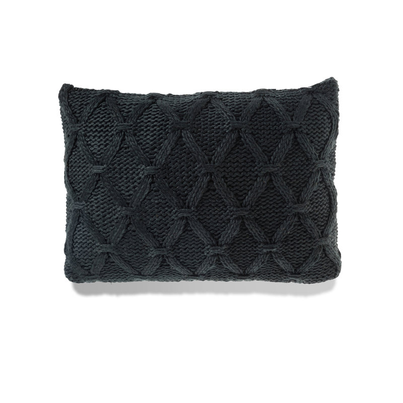 Chunky Knit Pillow Cover & Insert, Rectangle 14"H x 20"W, Down Blend, Black