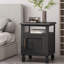 Table de chevet en bois de style rustique avec sangle de canne, 23,82 lb, 15,86 po de largeur, 19,11 po de profondeur, 23,58 po de hauteur, gris foncé, options de rangement, esthétique requise pour l'assemblage et porte, X 23,58 po
