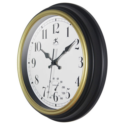 Modern/Contemporary Round Plastic Wall Clock 12 Inches - Black and Gold