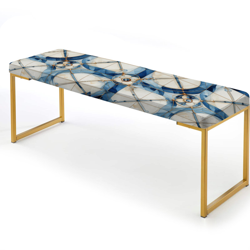 Banc recouvert de tissu damassé rétro géométrique Quadrant Cobalt