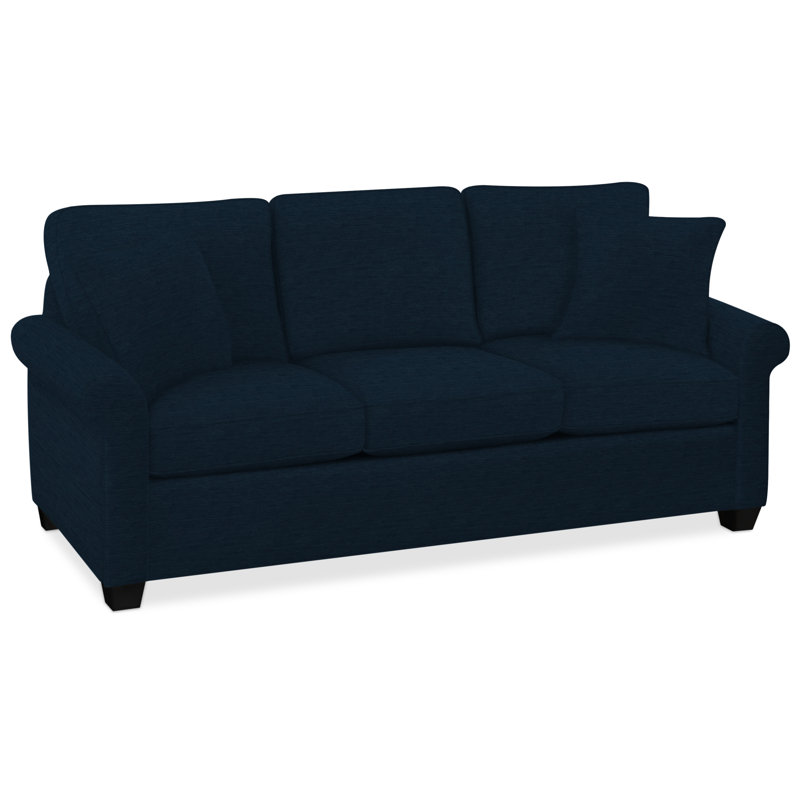 Park Lane Upholstered 81'' Sofa, Innerspring Mattress, Black Finish, Light Blue and White Stripe; 0256-54