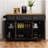 54Inch Large Kitchen Island With Rubber Wood Drop Leaf, Embossed Texture Rolling Kitchen Cart On 4 Wheels With 4 Doors And 3 Drawers, Kitchen Island With Storage For Kitchen, Dining Room,Black-892888840
