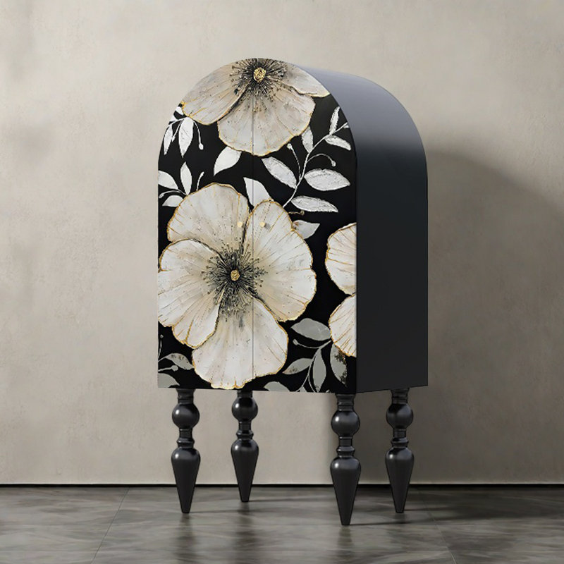 Armoire moderne à double porte minimaliste, Noir / blanc cassé