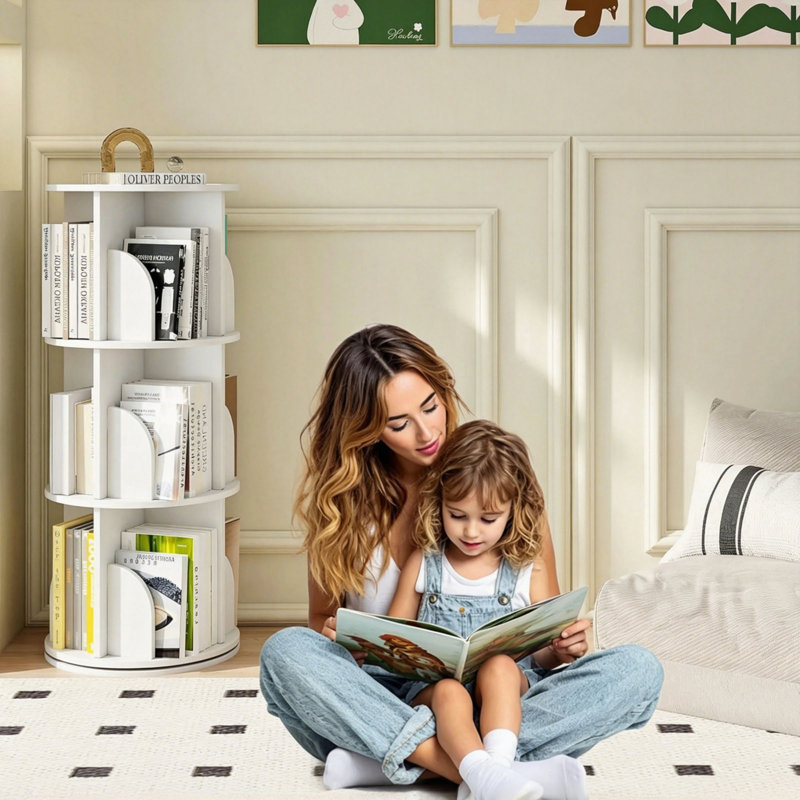 3-Tier Rotating Corner Bookshelf with 360° Spin