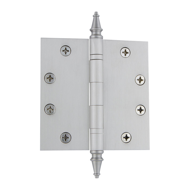 Nostalgic Warehouse 4.5" x 4.5" Steeple Tip Heavy Duty Hinge with Square Corners, Satin Nickel