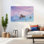 Coton, paume, ciel, paumes, rêve, paisible, palmier rétro, art mural côtier
