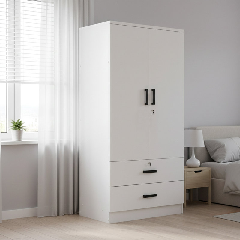 Armoire 2 portes avec 2 tiroirs Scottie, Blanc