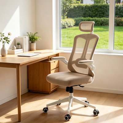 Ergonomic breathable mesh office chair with adjustable headrest, lumbar support, 90° to 125° reclining backrest, memory foam seat cushion, silent casters, with a weight capacity of 300 pounds (khaki, black, gray, blue, white and black)