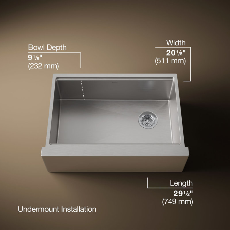 Strive® 29-1/2 In. Undermount Single-Bowl Farmhouse Workstation Kitchen Sink