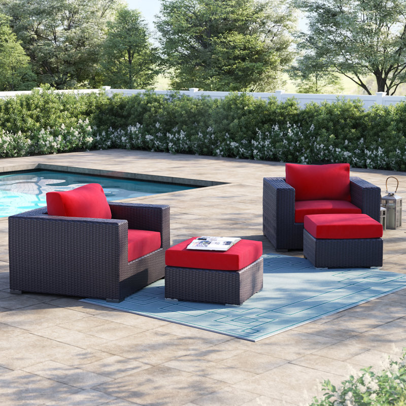 Convene 4 Piece Outdoor Patio Sectional Set, Red