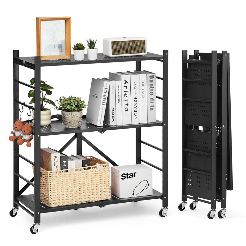 Étagère de rangement pliable à 3 niveaux avec roulettes 13 po x 36 po, H 36 po x l 30 po x P 13 po