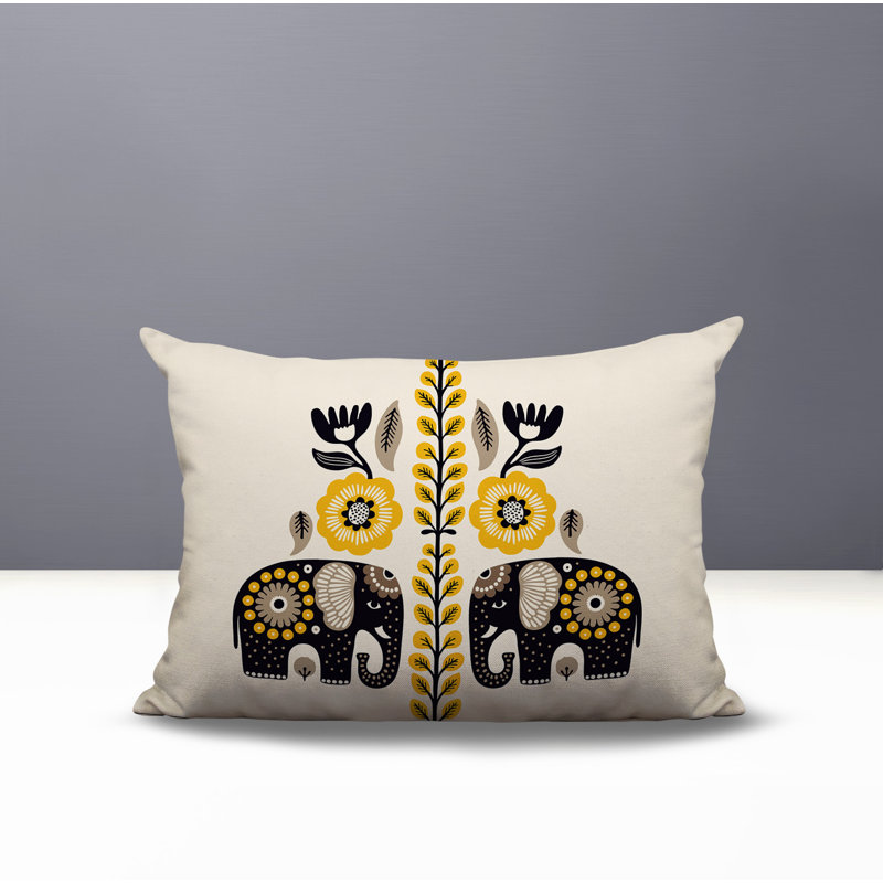 Coussin lombaire réversible intérieur / extérieur Jadi Elephant, Rectangulaire H 14 po x l 20 po, Jaune