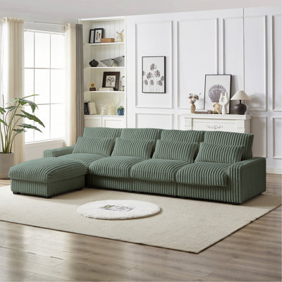 126-Inch Corduroy With Cup Holder Super Large L-Shaped Sofa, Movable Footrest, Four Waist Pillows And Four Back Cushion, With USB Port And Type-C Port by Latitude Run
