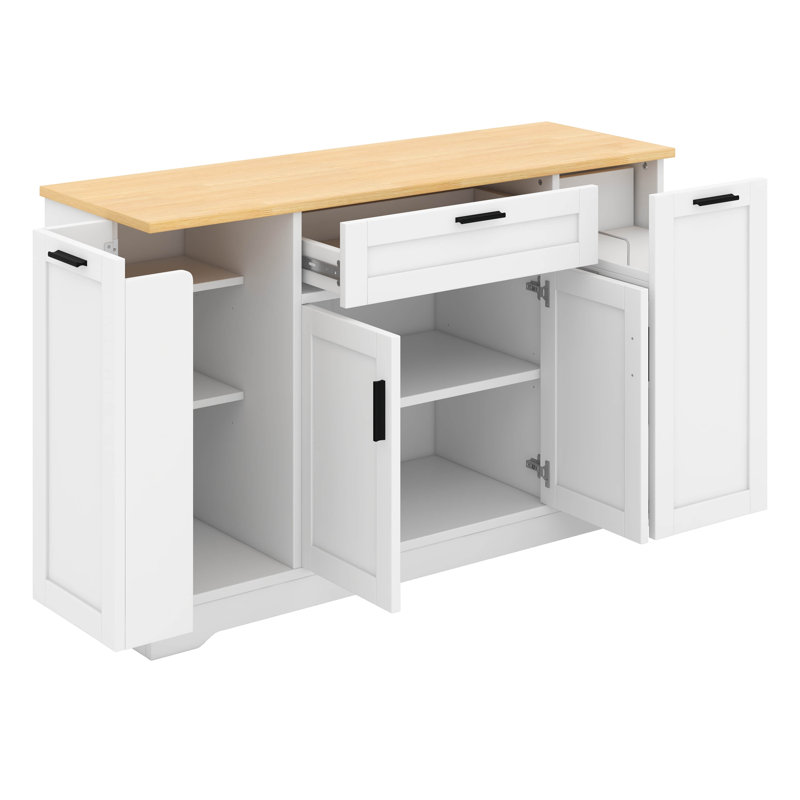 Multi-Functional Storage Sideboard – Extendable Dining Table Alternative With Adjustable Shelves & 3-Tier Pull-Out Rack